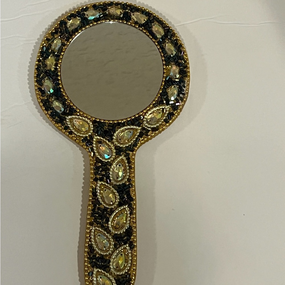 Antique Gold and Black Hand Mirror